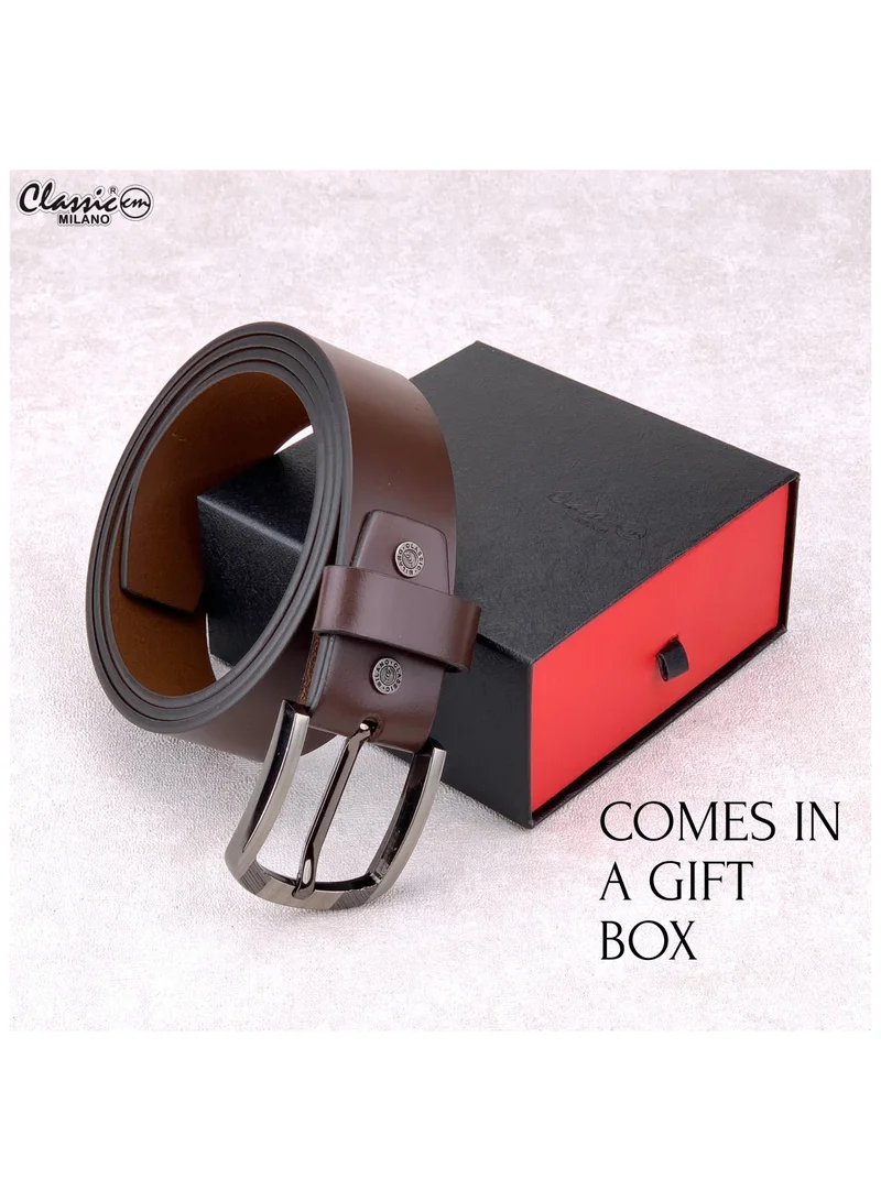 Classic Milano Brown (83765-4) Classic Milano Genuine Leather Belt Men - Semi-Casual Men's Belts & Party Wear Belt, Casual Outfits, Gifts - Black & Brown Men’s Leather Belt for Men for Men | Best Price UAE