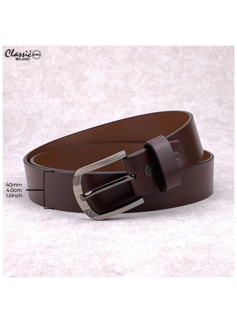 Classic Milano Brown (83765-4) Classic Milano Genuine Leather Belt Men - Semi-Casual Men's Belts & Party Wear Belt, Casual Outfits, Gifts - Black & Brown Men’s Leather Belt for Men for Men | Best Price UAE