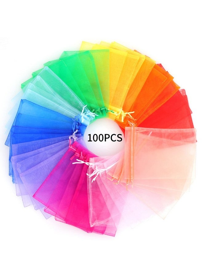 Ponpon 100Pcs Assorted Color Organza Bags 5X7 Inches Mesh Bags Drawstring Gift Bags For Candy Jewellery Gift Random Color - Image 3