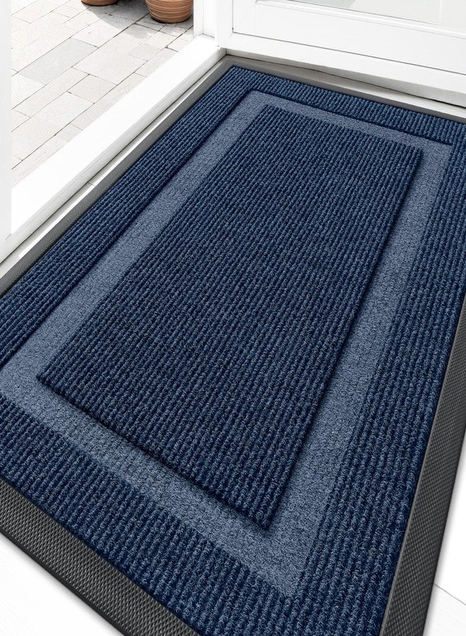 OLANLY Front Door Mat Indoor Outdoor Entrance, Waterproof All-Season, All-Weather Doormat, Sturdy Natural Rubber, Fade Resistant, Low Profile, Easy Clean Patio Porch Entryway Mat, 33x21, Blue - Image 1