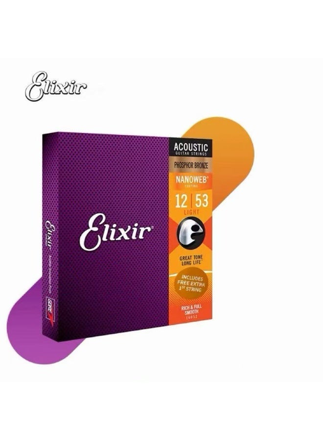 ELIXIR Strings, Acoustic Guitar Strings, Phosphor Bronze with NANOWEB Coating, Longest-Lasting Rich and Full Tone with Comfortable Feel, 6 String Set, Light 12-53 - Image 1