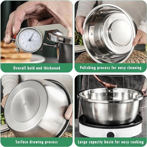 KRESHU 3IN1 Stainless Steel Basin Set with Colander Grater Lid 3-Piece Multi-Function Mixing Bowl for Washing, Stainless Steel Basin Set (26 * 26 * 10CM) - Image 5