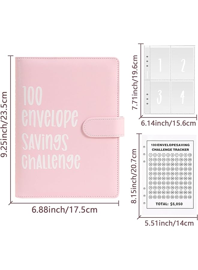 erorex 100 Envelopes Money Saving Challenge Book Easy And Fun To Save Up To 5 050 Savings Challenges Book With Envelopes Clearly Visible Budget Planner Book For Saving Money Pink  - Image 2