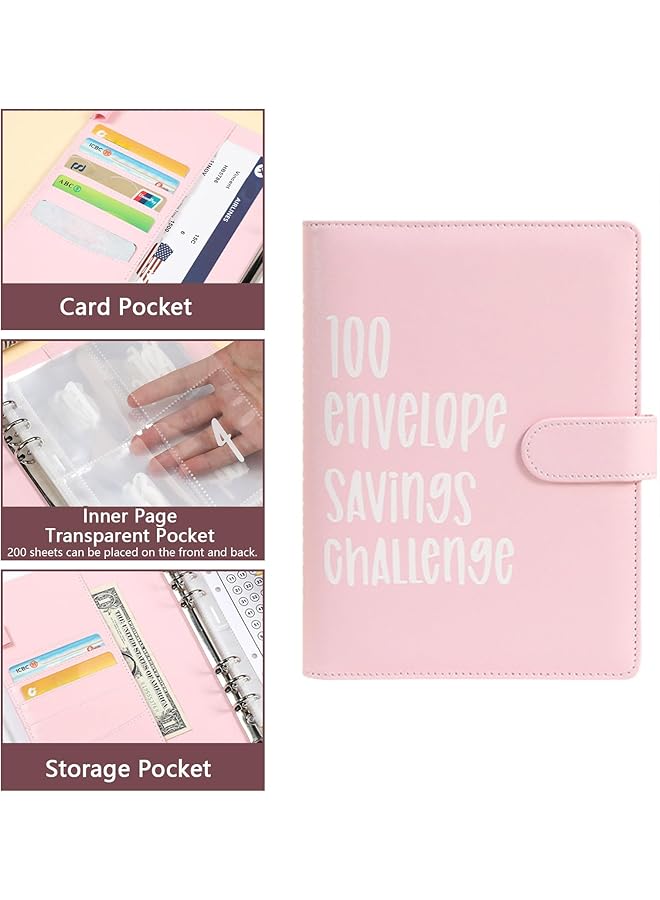 erorex 100 Envelopes Money Saving Challenge Book Easy And Fun To Save Up To 5 050 Savings Challenges Book With Envelopes Clearly Visible Budget Planner Book For Saving Money Pink  - Image 4