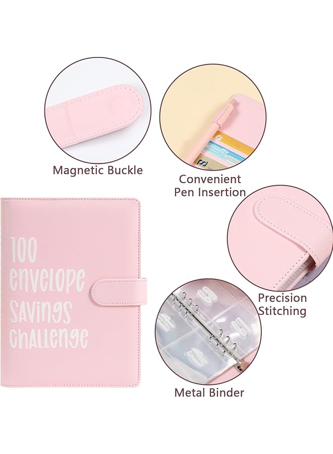 erorex 100 Envelopes Money Saving Challenge Book Easy And Fun To Save Up To 5 050 Savings Challenges Book With Envelopes Clearly Visible Budget Planner Book For Saving Money Pink  - Image 3