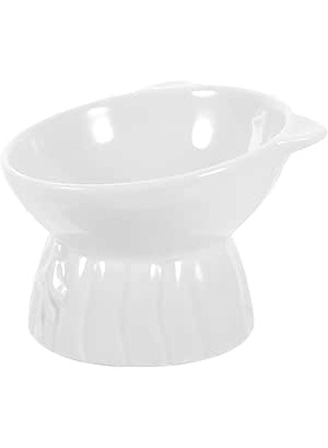 Ceramic Raised Cat Bowl Anti Vomiting Whisker Friendly Feeder Dish White Microwave Dishwasher Safe - Image 1