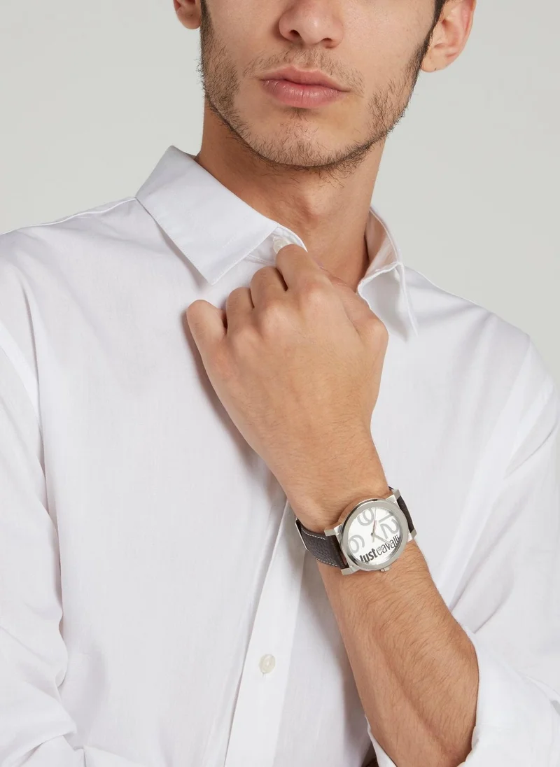 Just Cavalli White Dial with Brown Leather Strap Logo Watch