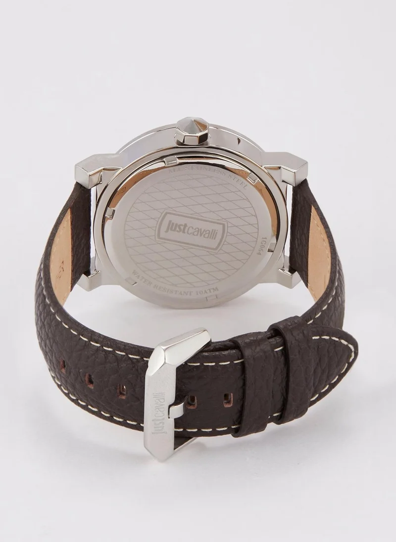Just Cavalli  White Dial with Brown Leather Strap Logo Watch  | Best Price UAE