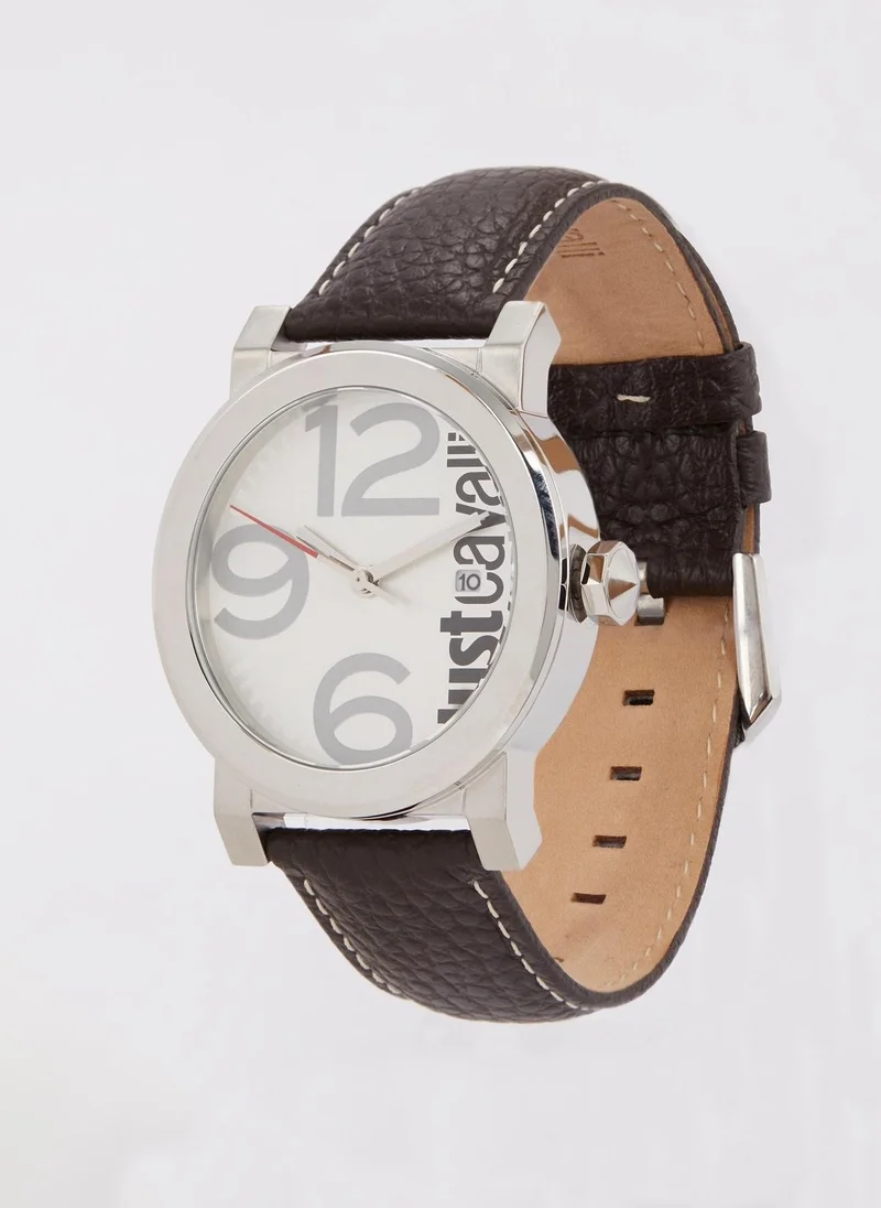 Just Cavalli  White Dial with Brown Leather Strap Logo Watch  | Best Price UAE