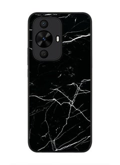 Stylizedd جراب قوي بحافة سوداء لهاتف Huawei nova 12s / Huawei nova 11 / Huawei nova 12 Lite 4G، جراب رفيع مرن مضاد للسقوط - طباعة رخامية باللون الأسود  - Image 1