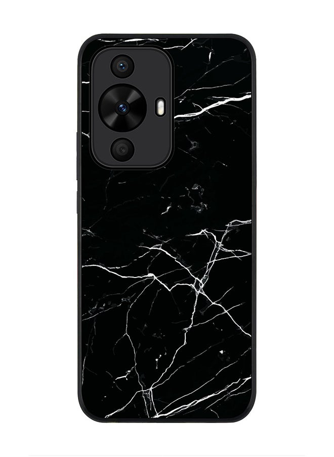 Stylizedd جراب قوي بحافة سوداء لهاتف Huawei nova 12s / Huawei nova 11 / Huawei nova 12 Lite 4G، جراب رفيع مرن مضاد للسقوط - طباعة رخامية باللون الأسود  - Image 1