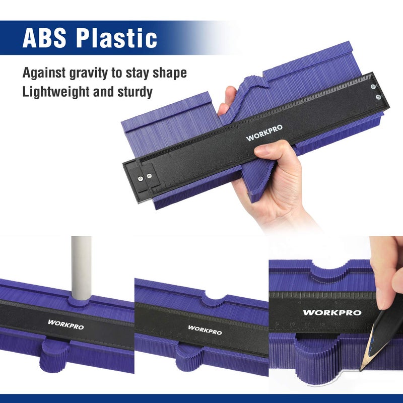 WORKPRO 10" and 6-Sided Angle Measuring Tool Combo Kit, Plastic Shape Contour Gauge Duplicator, Aluminum Alloy Multi Angle Measuring Ruler - Image 2