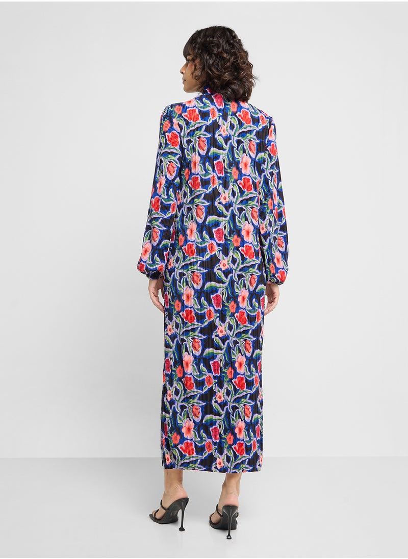 YAS - Yassally Long Sleeve Long Plisse Dress - Image 1