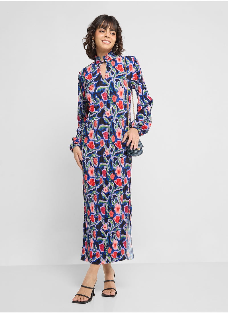 YAS - Yassally Long Sleeve Long Plisse Dress - Image 1