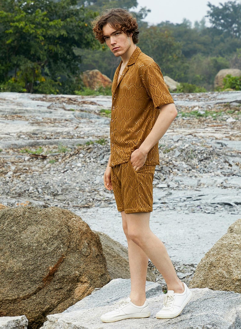 كامبوس سوترا Men's Caramel Brown Boho Knit Co-Ord Set  - Image 3