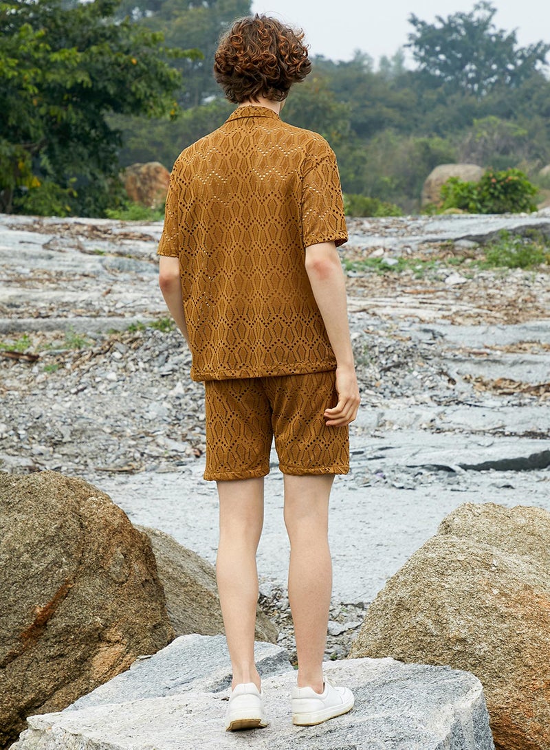 كامبوس سوترا Men's Caramel Brown Boho Knit Co-Ord Set  - Image 5