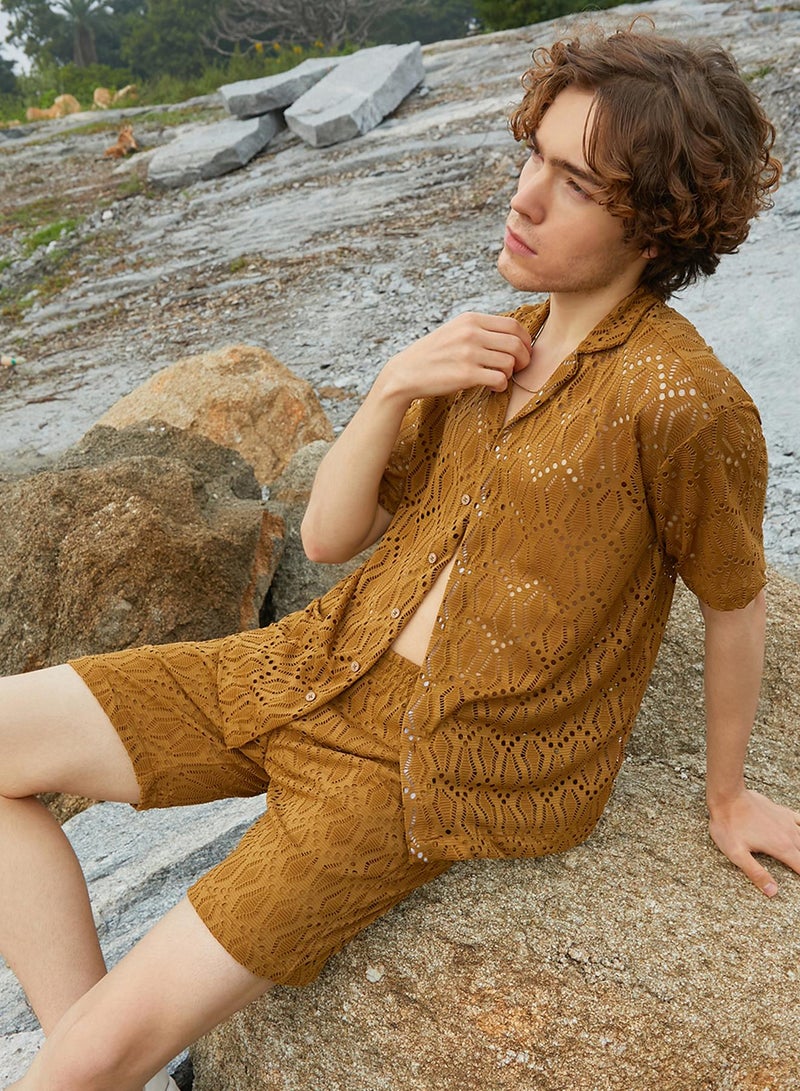 كامبوس سوترا Men's Caramel Brown Boho Knit Co-Ord Set  - Image 1