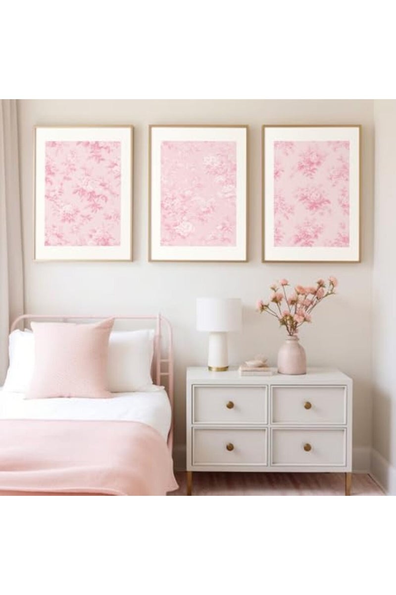 Baccone Pink Floral Wall Art Chinoiserie Flower Wall Decor Pictures Aesthetic Canvas Wall Art Love Shack Fancy Poster Vintage Floral Prints for Living Room Bedroom 16x24 Inch Unframed Set of 3 - Image 4