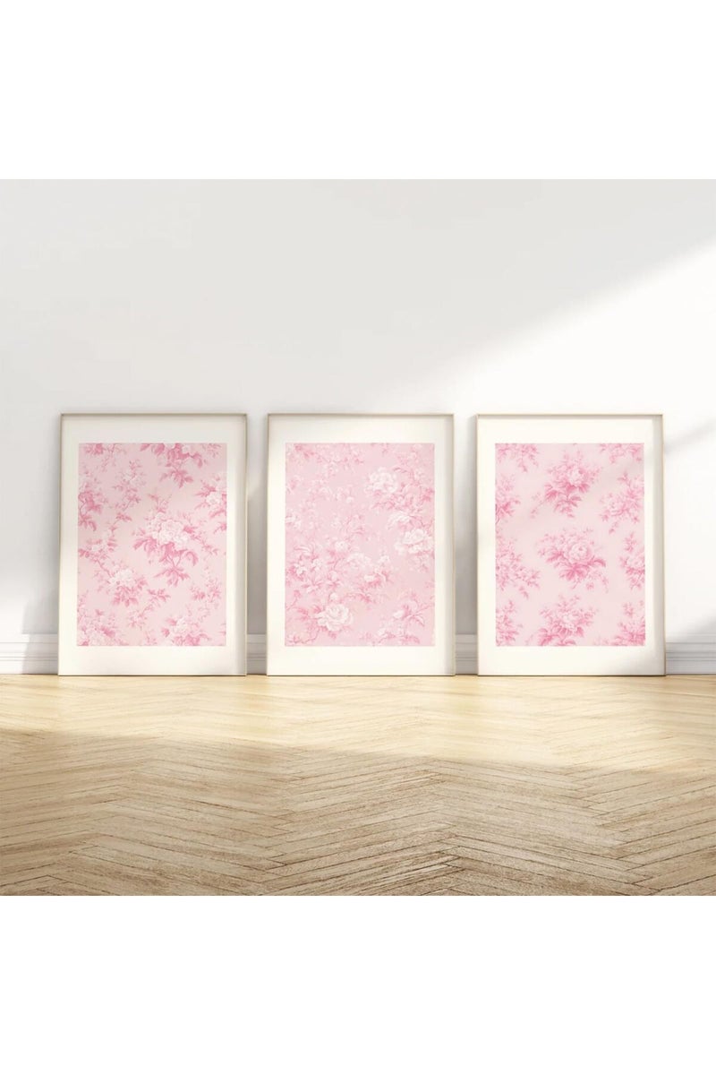 Baccone Pink Floral Wall Art Chinoiserie Flower Wall Decor Pictures Aesthetic Canvas Wall Art Love Shack Fancy Poster Vintage Floral Prints for Living Room Bedroom 16x24 Inch Unframed Set of 3 - Image 1