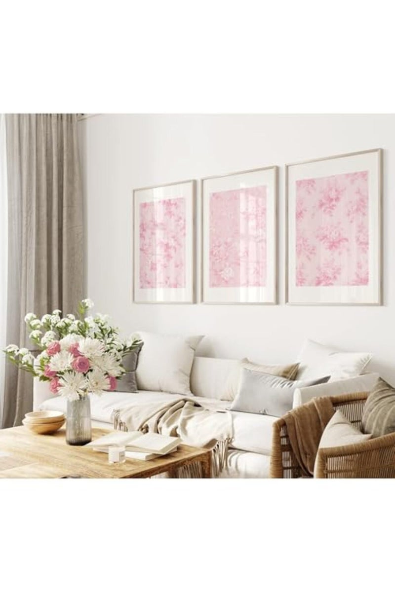 Baccone Pink Floral Wall Art Chinoiserie Flower Wall Decor Pictures Aesthetic Canvas Wall Art Love Shack Fancy Poster Vintage Floral Prints for Living Room Bedroom 16x24 Inch Unframed Set of 3 - Image 2