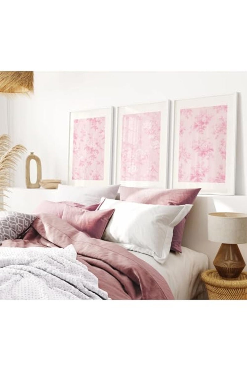 Baccone Pink Floral Wall Art Chinoiserie Flower Wall Decor Pictures Aesthetic Canvas Wall Art Love Shack Fancy Poster Vintage Floral Prints for Living Room Bedroom 16x24 Inch Unframed Set of 3 - Image 3