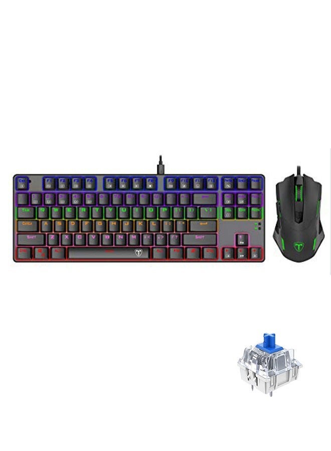 87 Keys Mechanical Gaming Keyboard Colorful Led Backlit with 2400 DPI Mouse Professional for gaming, Black - Image 1