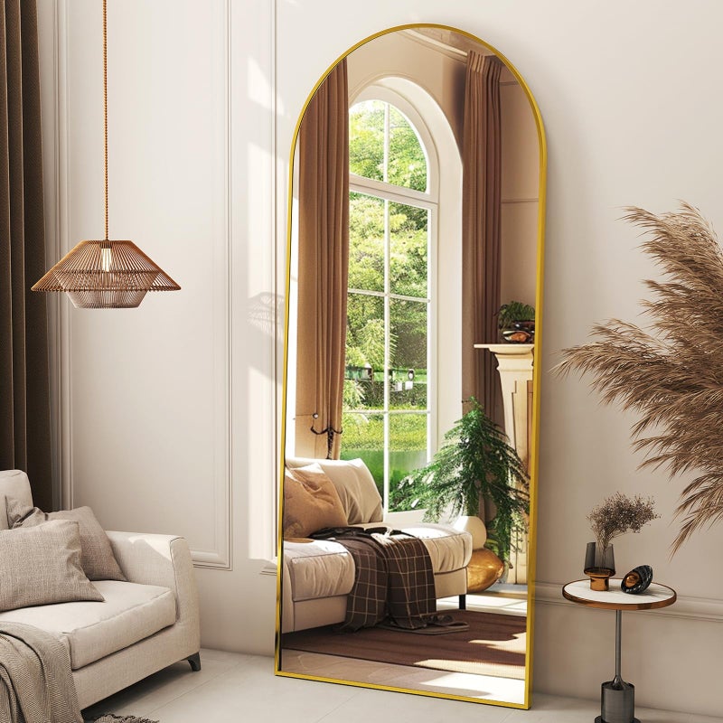 XRAMFY 56" x21 Arched Full Length Mirror Floor Mirrors with Aluminum Alloy Frame Free-Standing Wall Mounted Floor Mirrors or Large Dressing Mirror, Gold Mirror Full Length - Image 1