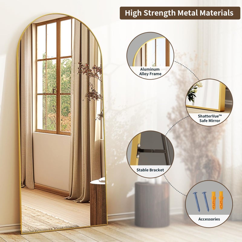 XRAMFY 56" x21 Arched Full Length Mirror Floor Mirrors with Aluminum Alloy Frame Free-Standing Wall Mounted Floor Mirrors or Large Dressing Mirror, Gold Mirror Full Length - Image 5