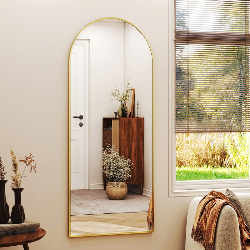 XRAMFY 56" x21 Arched Full Length Mirror Floor Mirrors with Aluminum Alloy Frame Free-Standing Wall Mounted Floor Mirrors or Large Dressing Mirror, Gold Mirror Full Length - Image 3