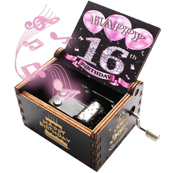 Wooden Music Box Happy Birthday Music Box Gifts for 16th Birthday 16 Years Old Birthday Party Decorations 1 Set16th02