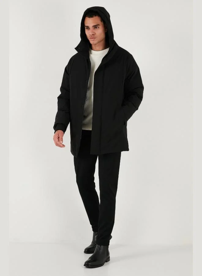 بوراتي معطف رجالي مبطن من بوراتي بقصة عادية بسحاب وأزرار كبس وغطاء رأس