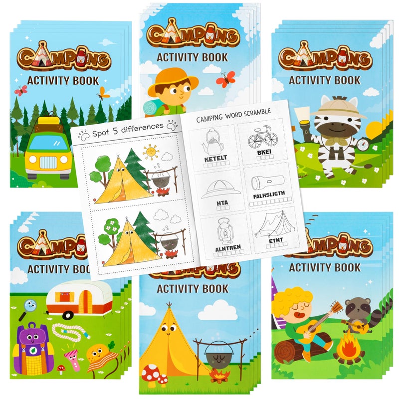 Dvbonike 24Pcs Travel Camping Activity Books Happy Camper Mini Fun Games Coloring Book Bulk Party Favors Goodie Bags Stuffers for Birthday Classroom School Students Rewards Supplies - Image 3