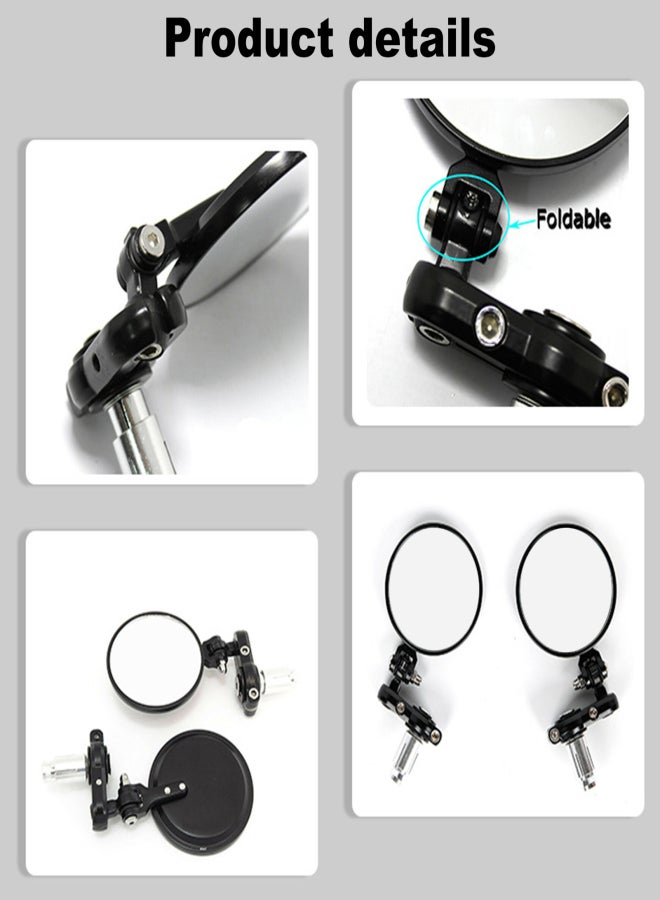 Universal Motorcycle Mirrors 3 Inch Round Folding Bar End Side Mirror Rearview Mirror For 22MM Handlebar - Image 5