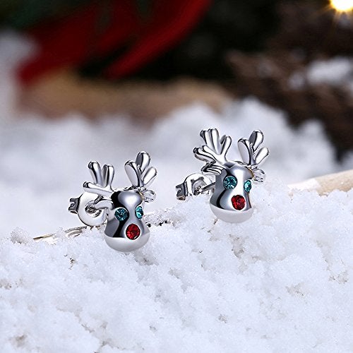 HQLA Christmas studs Hypoallergenic Stud Earrings for Women 14K Cute Small Animal CZ Reindeer Studs Gifts for Women (Silver) - Image 3