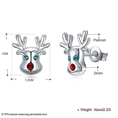 HQLA Christmas studs Hypoallergenic Stud Earrings for Women 14K Cute Small Animal CZ Reindeer Studs Gifts for Women (Silver) - Image 2