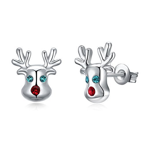 HQLA Christmas studs Hypoallergenic Stud Earrings for Women 14K Cute Small Animal CZ Reindeer Studs Gifts for Women (Silver) - Image 1