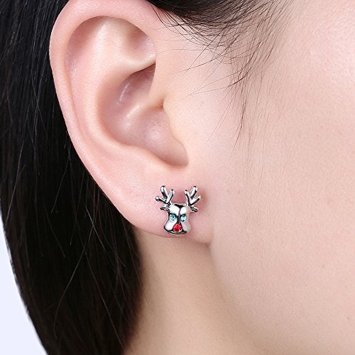 HQLA Christmas studs Hypoallergenic Stud Earrings for Women 14K Cute Small Animal CZ Reindeer Studs Gifts for Women (Silver) - Image 5