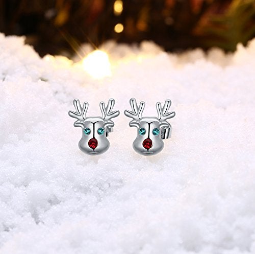 HQLA Christmas studs Hypoallergenic Stud Earrings for Women 14K Cute Small Animal CZ Reindeer Studs Gifts for Women (Silver) - Image 4