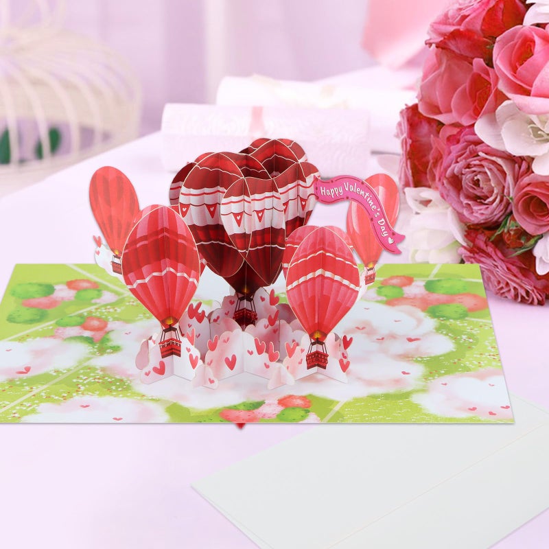 FaCraft Valentines Day Card - 3D Hot Air Balloon Happy Pop Up Valentines Cards with Envelope, Balentines Day Gift for Him Her Wife Husband Boyfriend Adults - Image 5