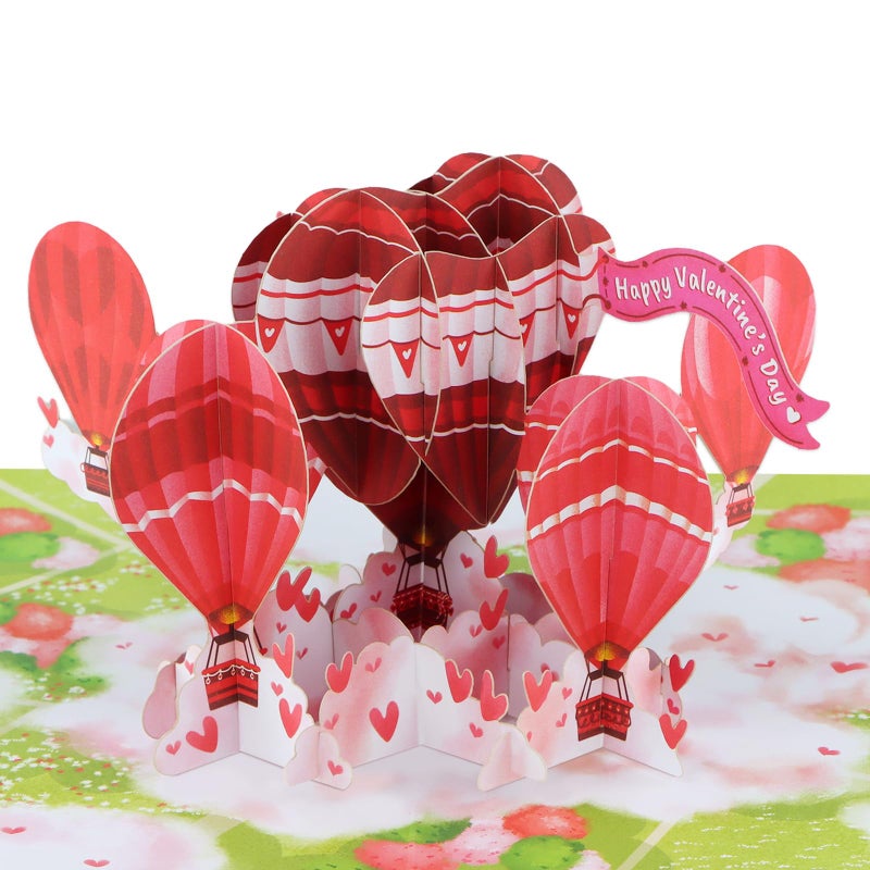 FaCraft Valentines Day Card - 3D Hot Air Balloon Happy Pop Up Valentines Cards with Envelope, Balentines Day Gift for Him Her Wife Husband Boyfriend Adults - Image 1