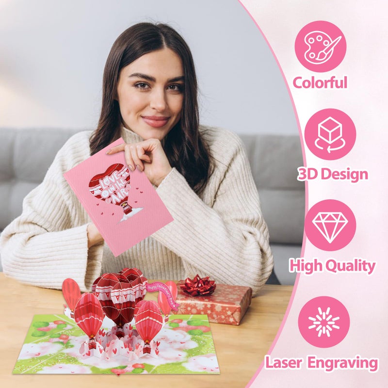 FaCraft Valentines Day Card - 3D Hot Air Balloon Happy Pop Up Valentines Cards with Envelope, Balentines Day Gift for Him Her Wife Husband Boyfriend Adults - Image 4