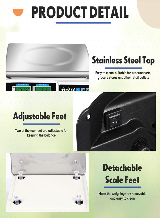 ميزان طعام تجاري رقمي من كوبكيم، مزود بشاشة LCD، لحساب أسعار الطعام إلكترونياً، دقيق لقياس اللحوم والمنتجات الغذائية، مناسب للمطابخ وأسواق المزارعين ومحلات الأطعمة الجاهزة والتجزئة (88 رطل/40 كجم). - Image 3