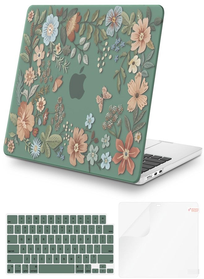 iCasso for MacBook Air 13 inch Case 2025 2024-2022 M4 M3 M2 Model A3240 A3113 A2681,[Ultra Thin Armor][100% Match Midnight], Air 13.6'' Flower Crystal Clear Hard Shell Protective Cover, Green - Image 1