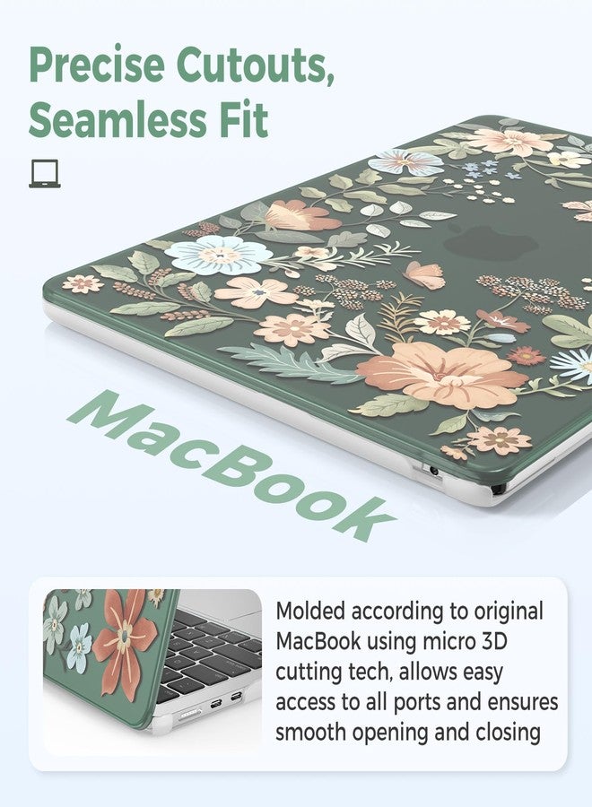 iCasso for MacBook Air 13 inch Case 2025 2024-2022 M4 M3 M2 Model A3240 A3113 A2681,[Ultra Thin Armor][100% Match Midnight], Air 13.6'' Flower Crystal Clear Hard Shell Protective Cover, Green - Image 3