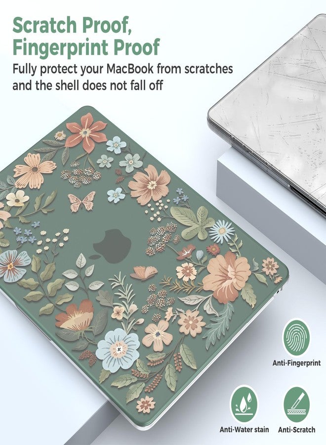 iCasso for MacBook Air 13 inch Case 2025 2024-2022 M4 M3 M2 Model A3240 A3113 A2681,[Ultra Thin Armor][100% Match Midnight], Air 13.6'' Flower Crystal Clear Hard Shell Protective Cover, Green - Image 5