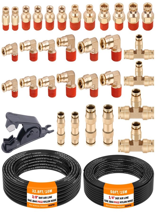 CheeMuii 32 Pcs Brass DOT Air Line Fittings With 50 FT 1/4" and 32.8 FT 3/8" DOT Air Lines Kit 3/8" 1/2" NPT Thread & Quick Connect Fittings for Semi Truck Trailer or Industrial Air System - Image 1