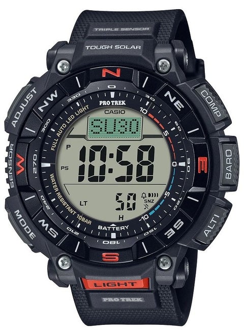 Casio Men Watch Pro Trek Triple Sensor Digital Solar Powered Clear Dial Soft Urethane Band Biomass Plastics PRG-340-1DR