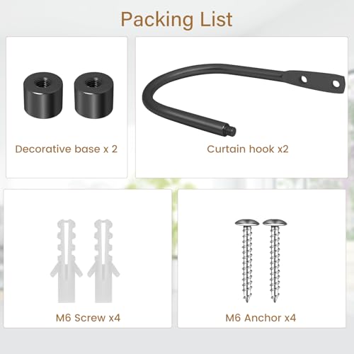 HIKMLK Minimalist Curtain Holdbacks 2pcs, 100% Cast Iron Solid Heavy Duty Metal Curtain Tieback Side Holders for Wall, Curtain Tie Hook Pull Backs for Drapes Window Home Decoration（Matte Black） - Image 4