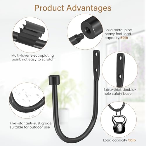 HIKMLK Minimalist Curtain Holdbacks 2pcs, 100% Cast Iron Solid Heavy Duty Metal Curtain Tieback Side Holders for Wall, Curtain Tie Hook Pull Backs for Drapes Window Home Decoration（Matte Black） - Image 3