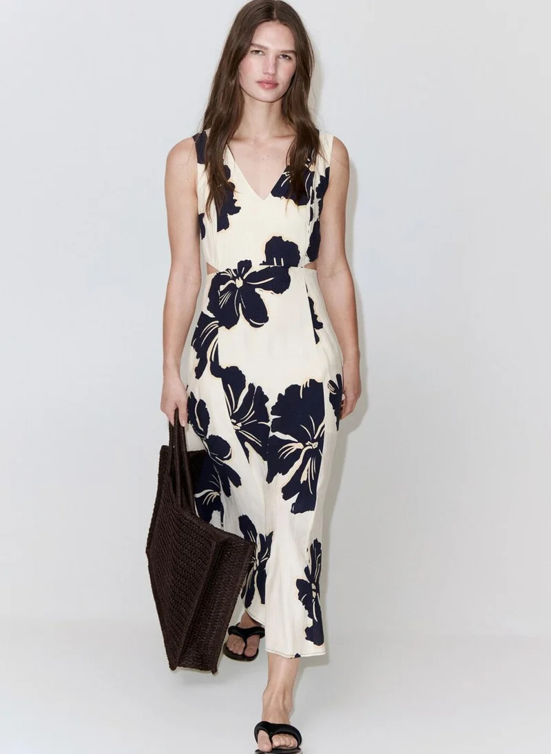 Mango Floral Print Cut-Out Dress